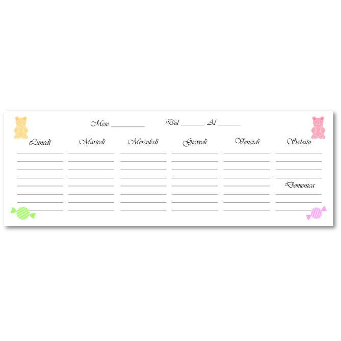 Planning settimanale perpetuo spiralato 10x30cm su due pagine caramelle 4