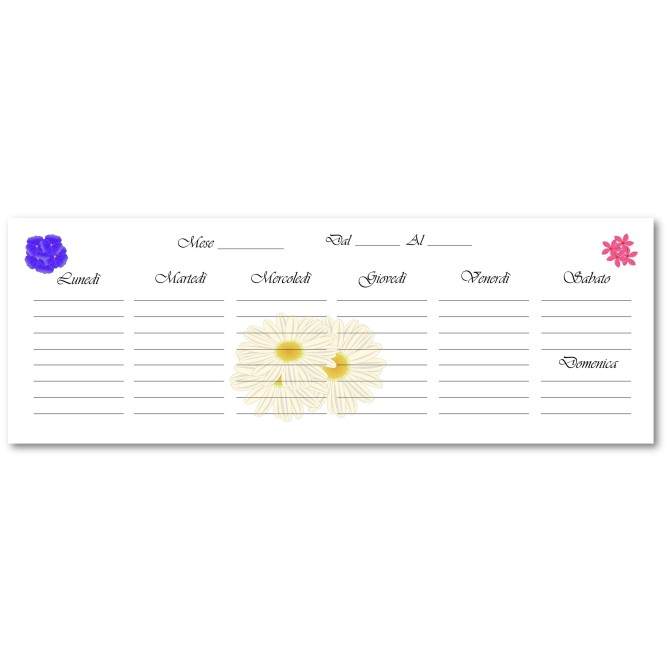 Planning settimanale perpetuo spiralato 10x30cm su due pagine fiori 3