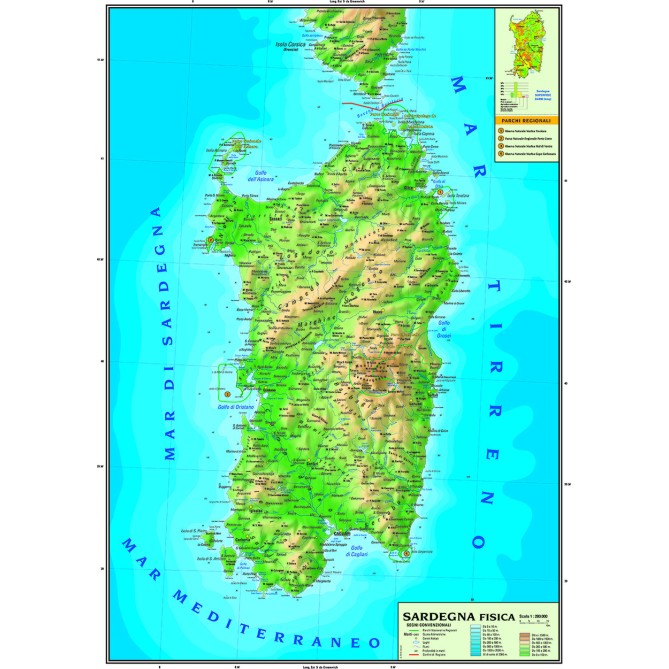 Carta Geografica Murale Regionale Sardegna 100x140 Bifacciale Fisica E Politica 2