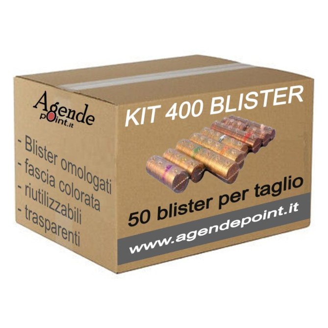 Kit 400 Blister Portamonete Euro, 50 Blister per Taglio, Plastica Trasparente con Fasce Colorate, 400 Pezzi Assortiti 1