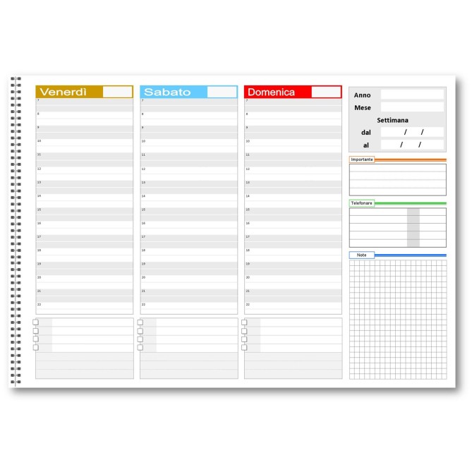 Planning settimanale perpetuo spiralato 21x30cm A4 su due pagine 55fogli pixel 4