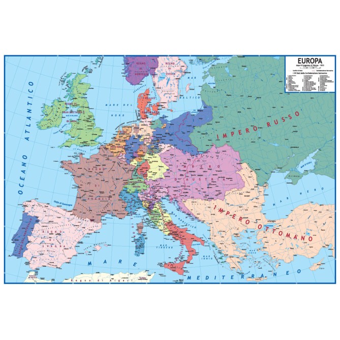 Carta Geografica Storica Europa Dopo 1815 E Prima Della I Guerra Mondiale 100x140 Bifacciale Fisica E Politica 2