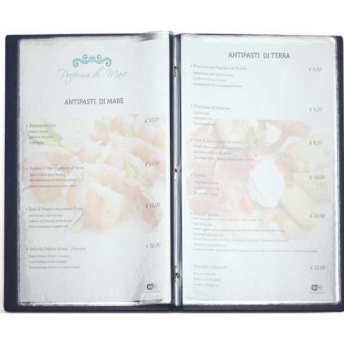 Porta Menù In Ecopelle Blu A 2 Ante E 8 Tasche 16x23 Per Ristoranti E Pub 2