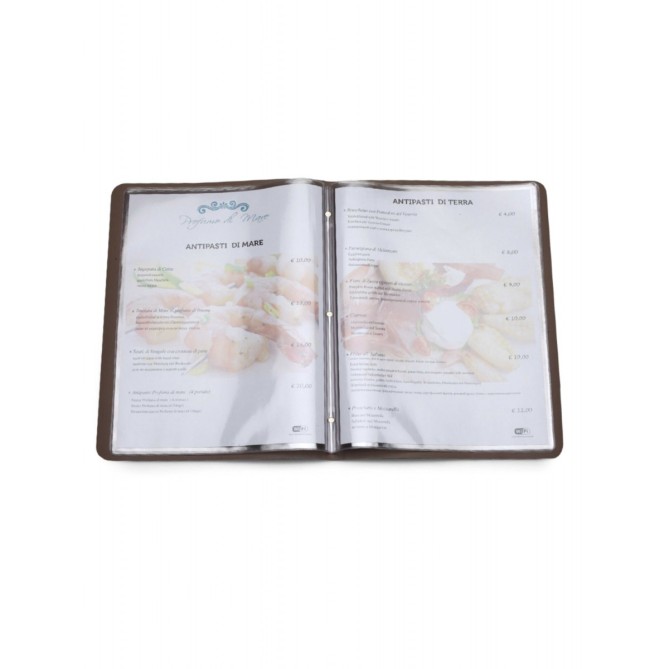 Porta Menù In Ecopelle Flexi A 2 Ante E 8 Tasche 23x32 Marrone Per Ristoranti E Pub 1