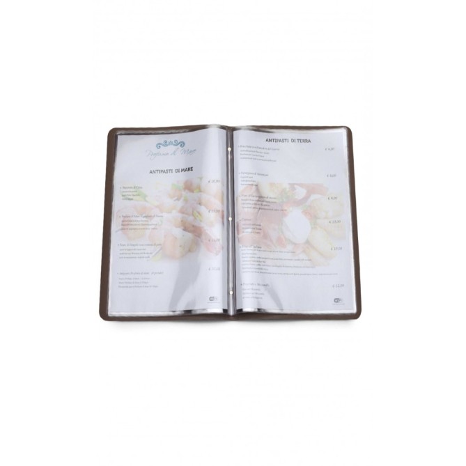 Porta Menù In Ecopelle Flexi A 2 Ante E 8 Tasche 16x26 Marrone Per Ristoranti E Pub 1