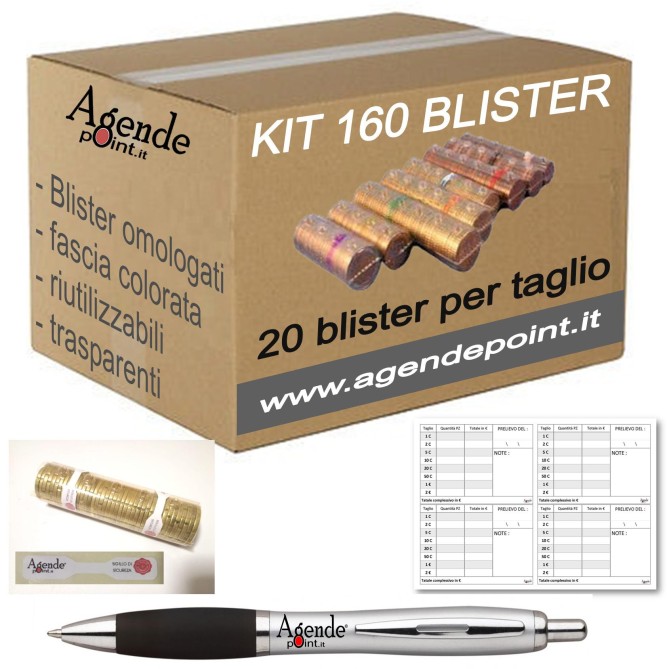 Kit160 Blister Contenitori Per Monete Euro 160 Pezzi Assortiti 20 Pezzi Per Taglio Con Mastrino Sigilli E Penna 1