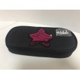 Astuccio Portapenne Ovale Con Cerniera Nero Con Stella Paillettes Fucsia 1