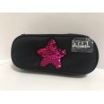 Astuccio Portapenne Ovale Con Cerniera Nero Con Stella Paillettes Fucsia 2