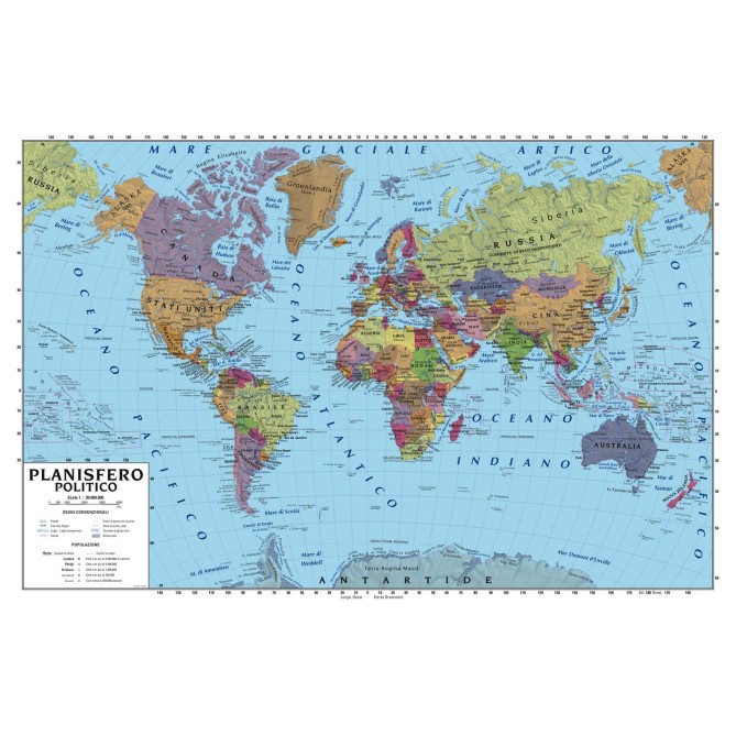 Carta Geografica Murale Planisfero Mondo 100x140 Scolastica Bifacciale Fisica E Politica 1 30.000.000 2