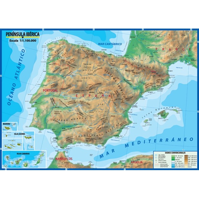 Carta Geografica Murale Spagna In Lingua Spagnola 100x140 Bifacciale Fisica E Politica 1 1.000.000 2
