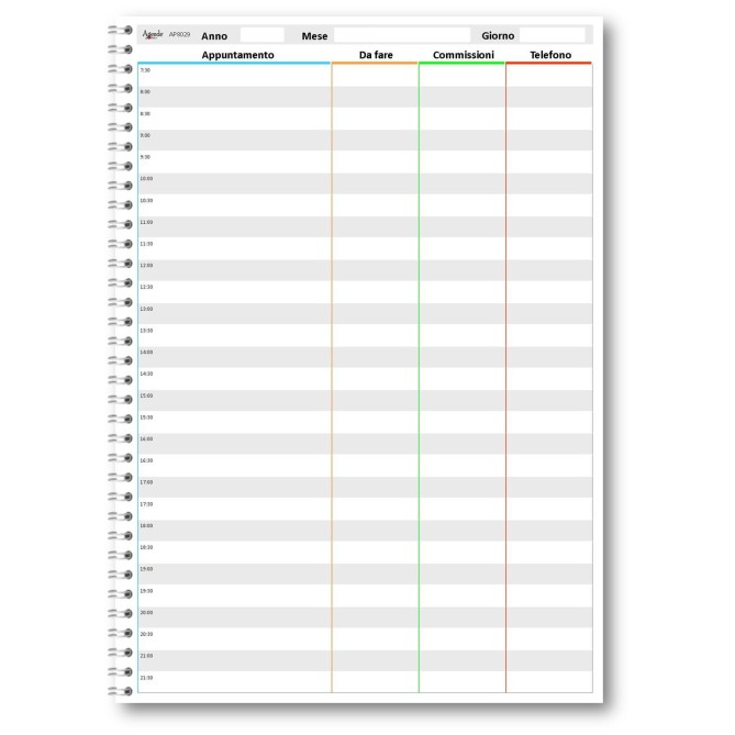Planning giornaliero perpetuo spiralato 21x30cm A4 orario 30min 150 pagine 75 fogli pixel 2