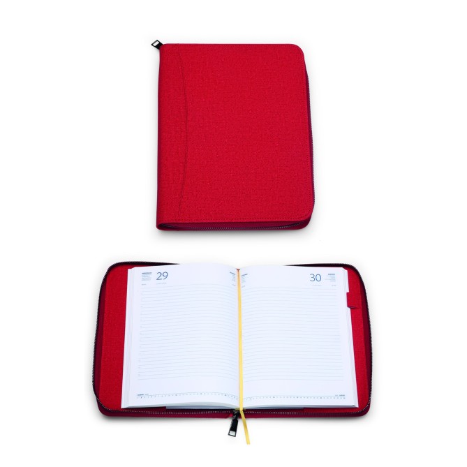 Agenda giornaliera 2026 tessuto chiusura zip 17x24cm porta penna ped grigio 1