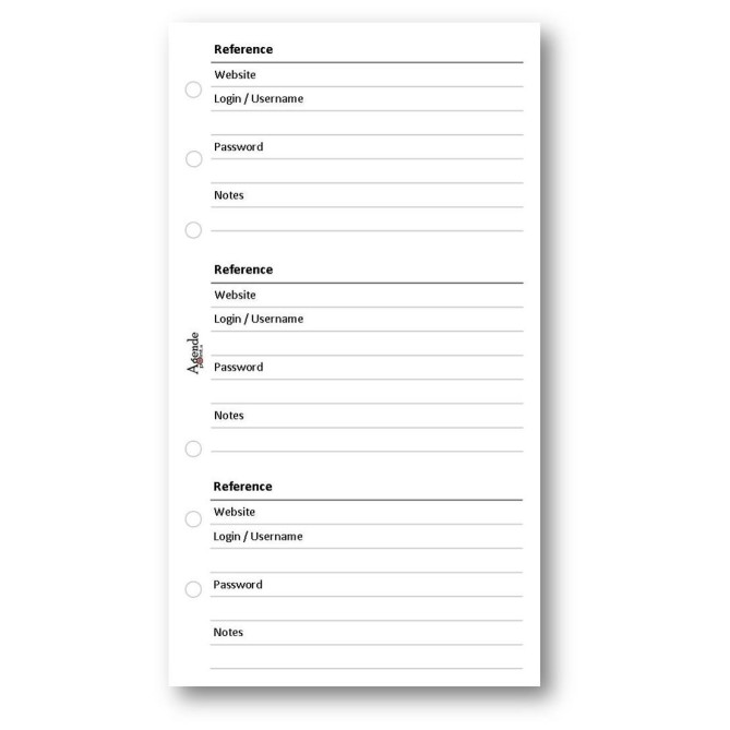 Ricambio agenda organizer password 9,5x17cm 6fori 50fogli bianco 1