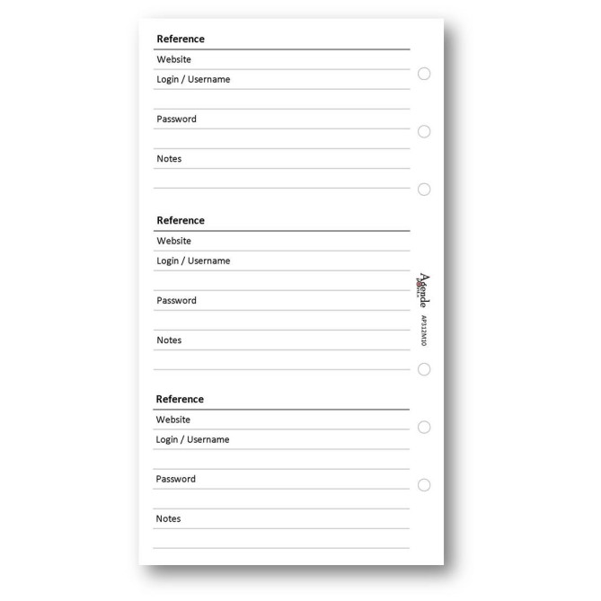 Ricambio agenda organizer password 9,5x17cm 6fori 50fogli bianco 3