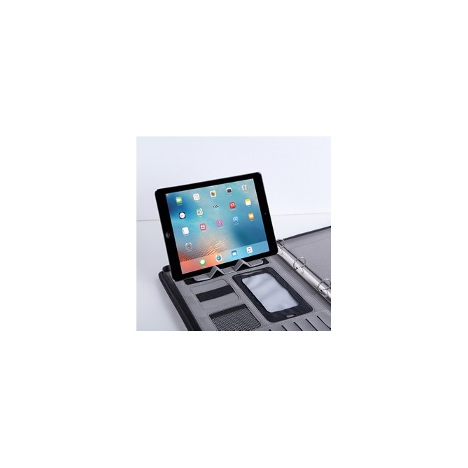 Portablocco A 4 Anelli Cartella Con Manici A Scomparsa Supporto Per Tablet In Ecopelle Con Cerniera 27x35 Marrone 1