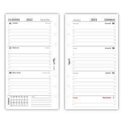 Ricambio Agenda Organizer Settimanale , Bilingue, 9,5x17cm, 90gr, Bianco, 2 Pagine per Settimana 1