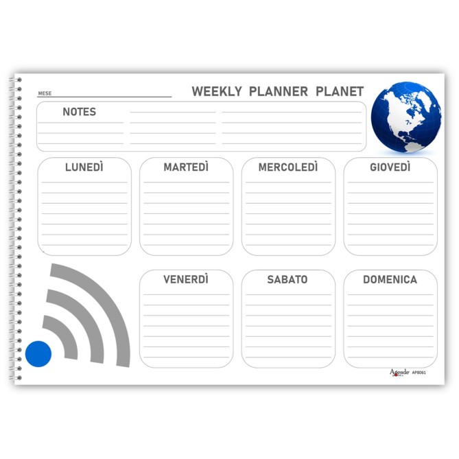 Planning settimanale perpetuo spiralato 30x42cm A3 55fogli planet 2