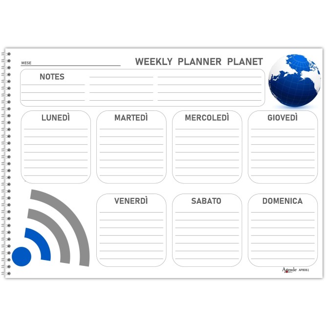 Planning settimanale perpetuo spiralato 30x42cm A3 55fogli planet 3
