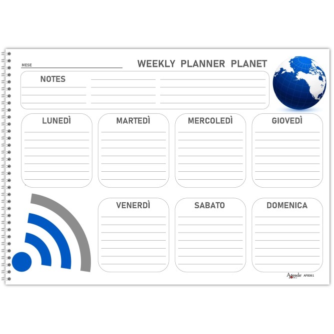 Planning settimanale perpetuo spiralato 21x30cm A4 55fogli planet 4
