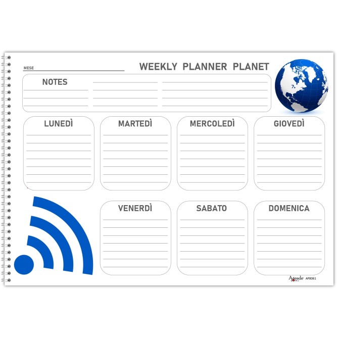 Planning settimanale perpetuo spiralato 21x30cm A4 55fogli planet 5