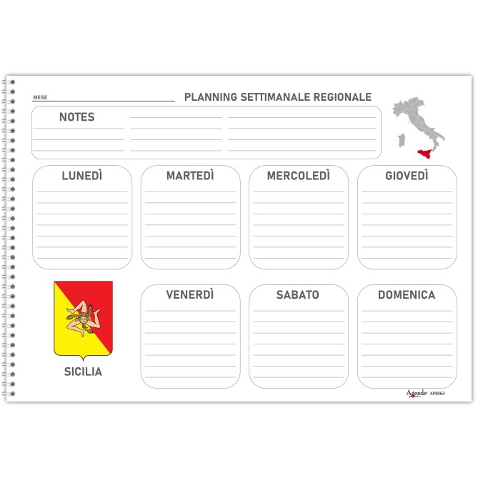 Planning settimanale perpetuo spiralato 21x30cm A4 60fogli 6