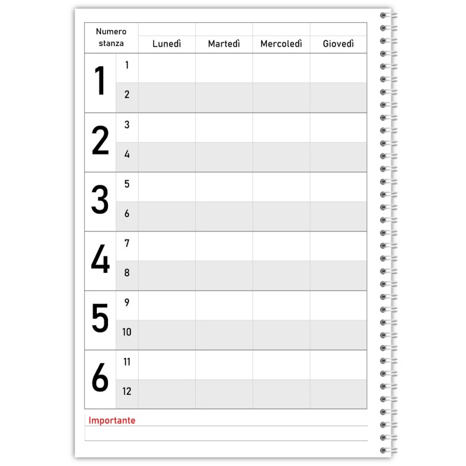 Agenda settimanale senza data spiralata plastificata Prenotazioni Hotel B&B 21x30cm A4 3