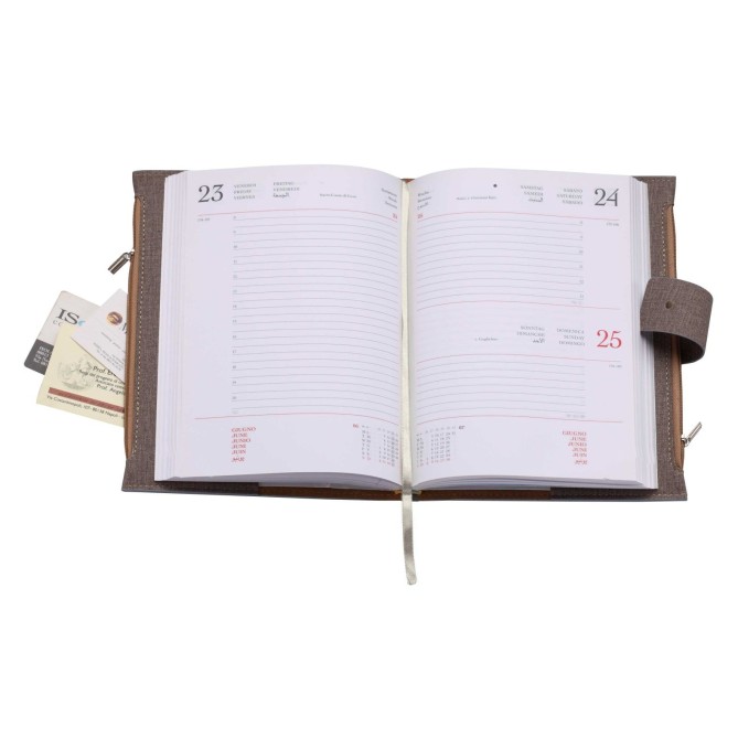 Agenda giornaliera 2026 jeans chiusura fibbia 15x21cm A5 tasca arancione 1