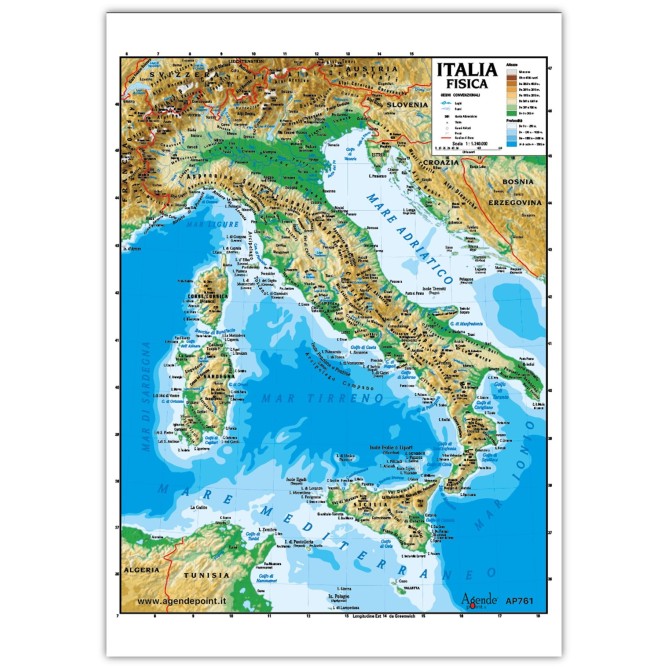 Cartina Italia Geografica A3 Fisica Politica 30x42 Plastificata Lucida Per Uso Scolastico 1