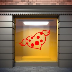 Adesivo Rosso Cuore Con Ali Ideale Per Vetrine 1 2