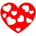 Adesivo rosso cuore con cuori all'interno per vetrine 1