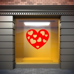 Adesivo rosso cuore con cuori all'interno per vetrine 1 2