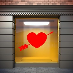 Adesivo Rosso Cuore Con Frecccia Indeale Per Vetrine 1 2