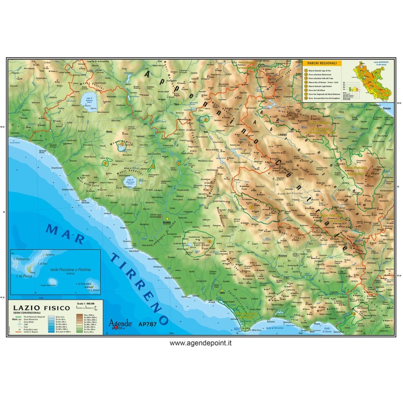 Cartina Regionale 21x30 Lazio Geografica Fisica Politica Plastificata ...