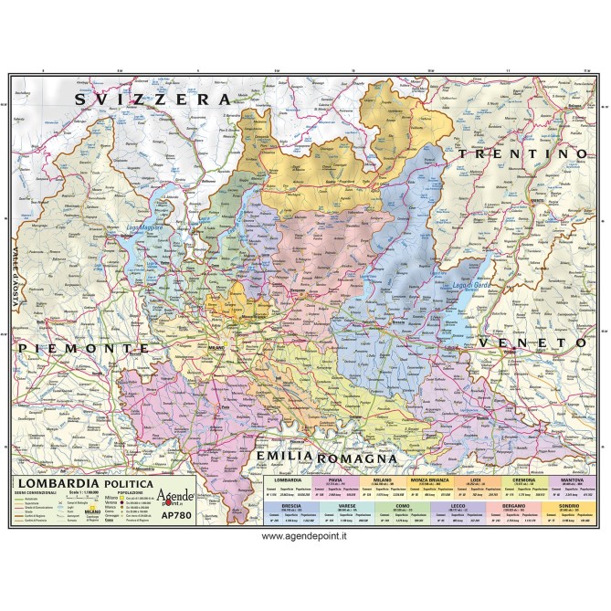 Cartina Regionale 21x30 Lombardia Geografica Fisica Politica Plastificata Lucida Per Uso Scolastico 2