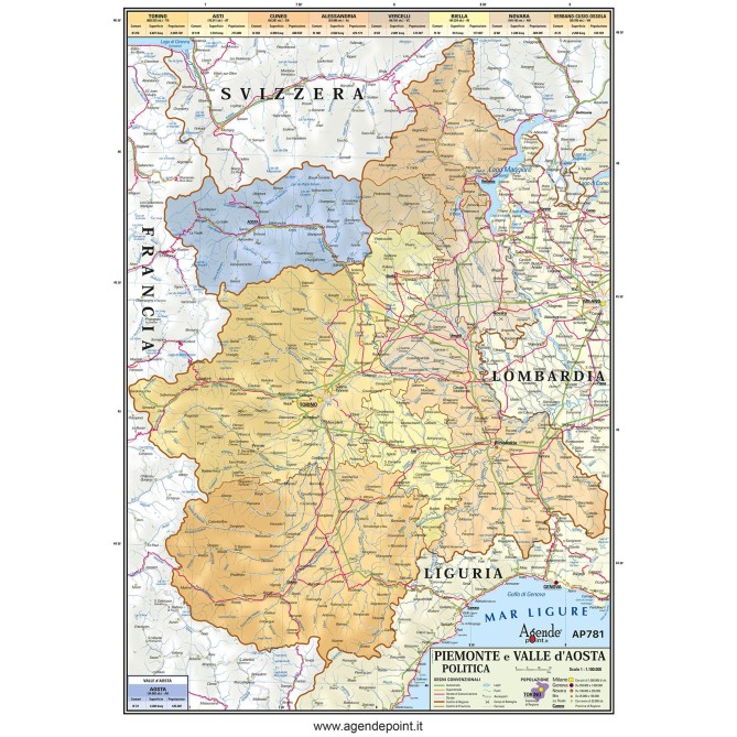 Cartina Regionale 21x30 Piemonte Geografica Fisica Politica Plastificata Lucida Per Uso Scolastico 2
