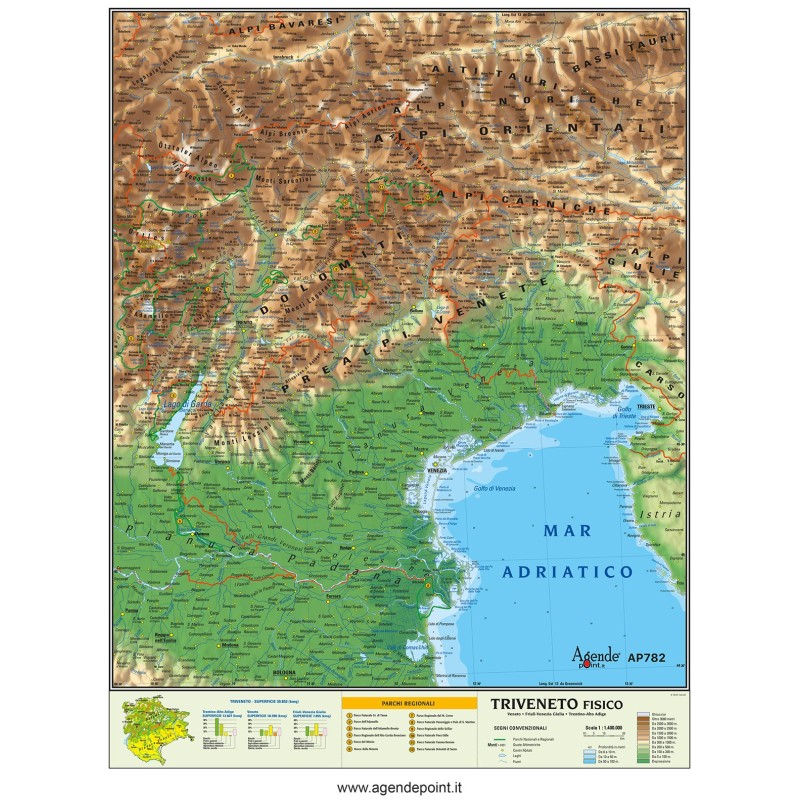 Cartina Regionale 21x30 Triveneto Geografica Fisica Politica ...