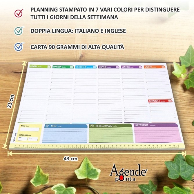 Planning da tavolo A3 perpetuo 7COLORS 43x31 BILINGUE (55 fogli) agenda da tavolo senza data 2