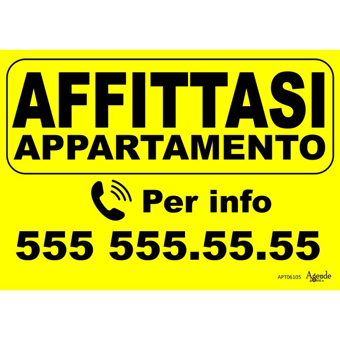 Cartello Affittasi Appartamento Personalizzato Giallo 42x30 Plastificato Impermeabile 2