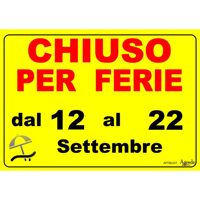 Cartello Chiuso Per Ferie Personalizzato Giallo 42x30 Plastificato Impermeabile 2
