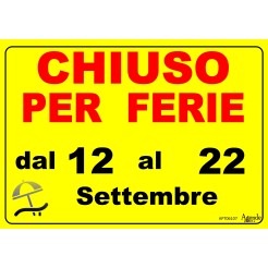 Cartello Chiuso Per Ferie Personalizzato A4 Giallo 21x30 Plastificato Impermeabile 1 2