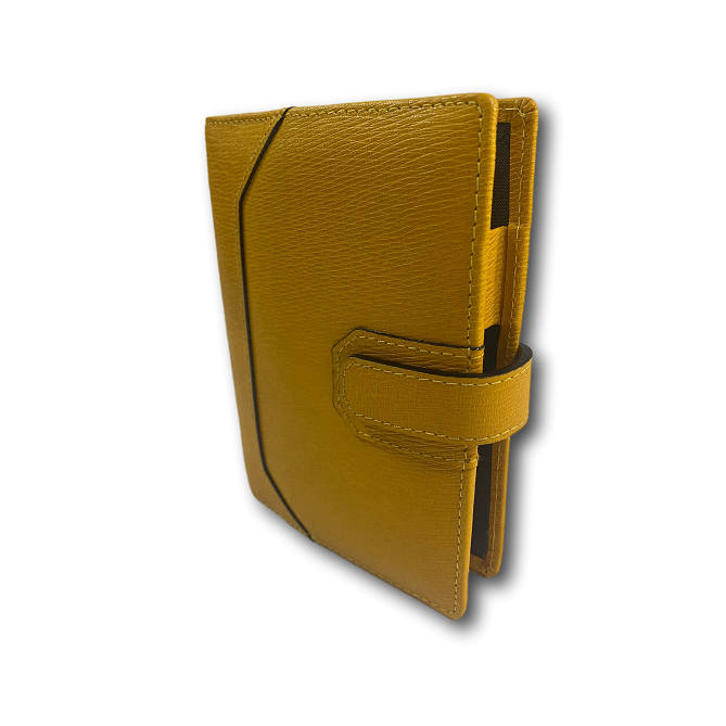 Agenda organizer tascabile VUOTA tessuto chiusura bottone 7x12cm tasca senape 2