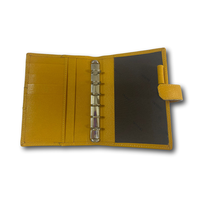 Agenda organizer tascabile VUOTA tessuto chiusura bottone 7x12cm tasca senape 3