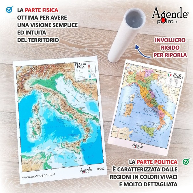 Cartina Italia Geografica A3 Fisica Politica 30x42 Plastificata Lucida Per Uso Scolastico 4