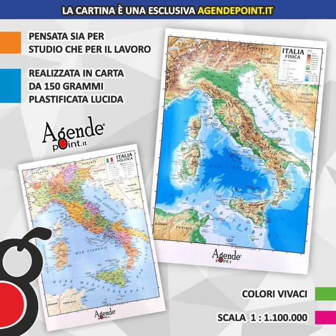 Cartina Italia Geografica A3 Fisica Politica 30x42 Plastificata Lucida Per Uso Scolastico 6