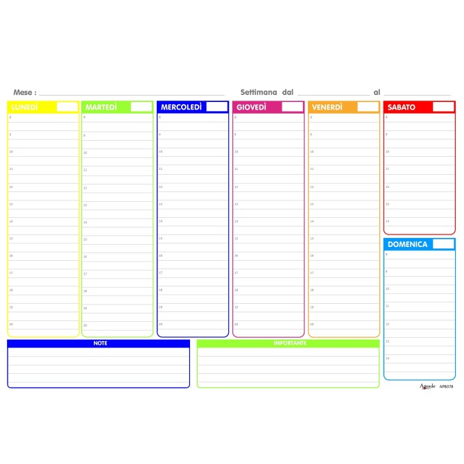 Planning settimanale perpetuo spiralato 21x30cm A4 orario 55fogli fluo 3