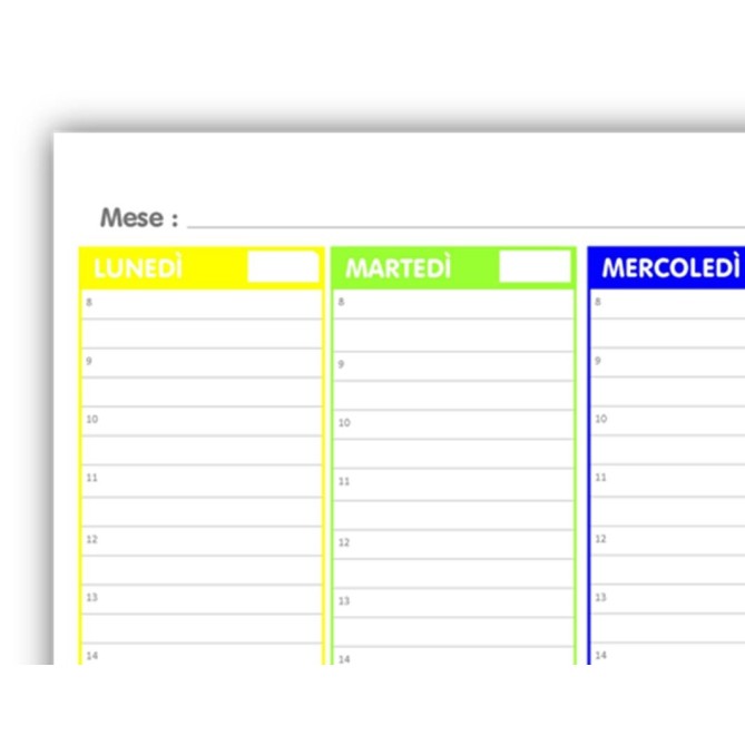 Planning settimanale perpetuo spiralato 21x30cm A4 orario 55fogli fluo 4