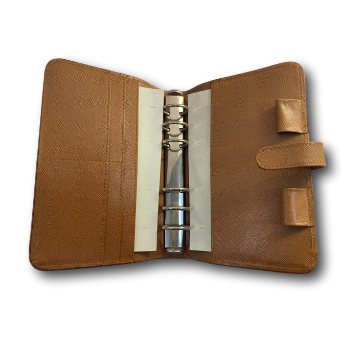 Agenda organizer tascabile VUOTA poliestere chiusura bottone 9,5x17cm tasca senape 2