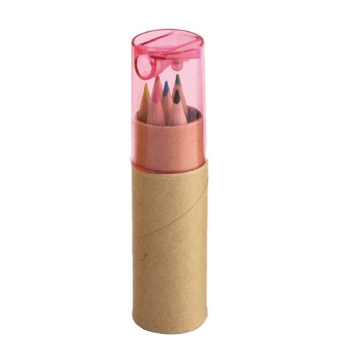 5 Pezzi Di Set Composto Da 6 Mini Matite Con Temperino E Astuccio Rosa 1