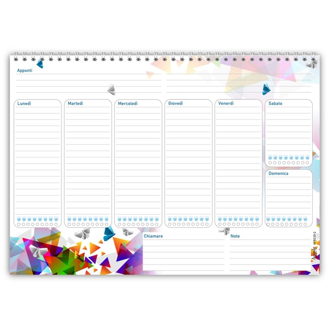 Planning settimanale perpetuo spiralato 21x30cm A4 55pagine 55fogli colorato triangoli 1