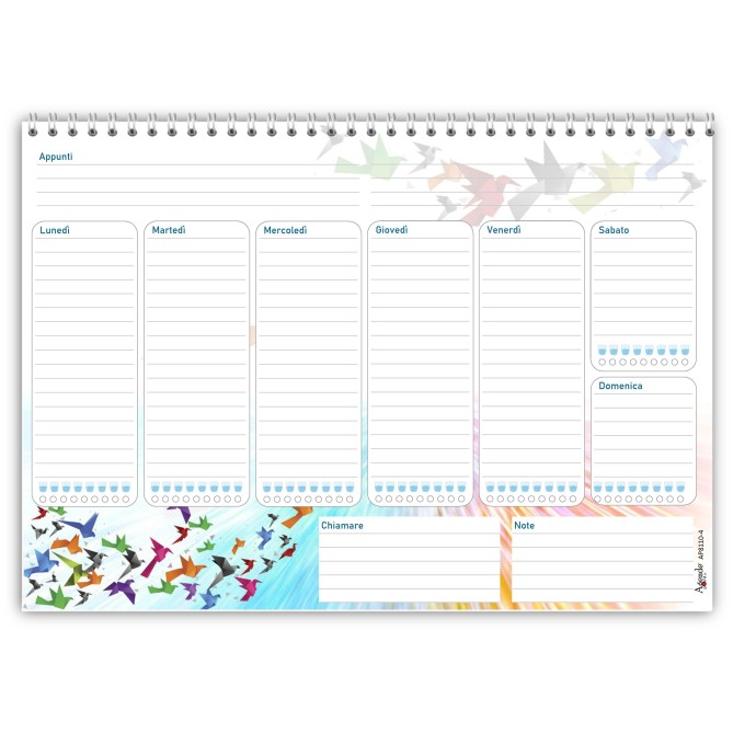 Planning settimanale perpetuo spiralato 21x30cm A4 55pagine 55fogli colorato volatili 2
